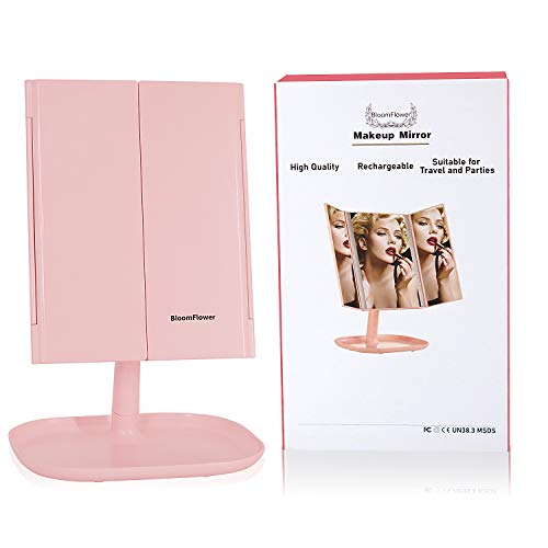 Oplaadbaar Make-up spiegel met verlichting, Tri-Fold Vanity Mirror-3 Kleur Dimbaar Licht, 1X / 5X Vergroting, Touch… - Afbeelding 7