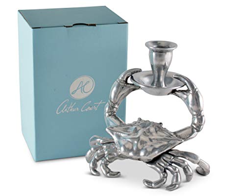 Arthur Court Aluminum Metal Crab Candle Holders/Candlestick - Perfect for outdoor table or Ocean/sea décor Quality Durable Silver Metal 5.5 inch Tall