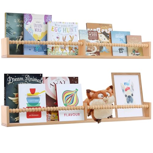 Image of TUEGEGNS Nursery Book Shelves - Wall Mounted Set of 2, 32 inches Wooden Floating Bookshelves for Kids' Room and Study Room
