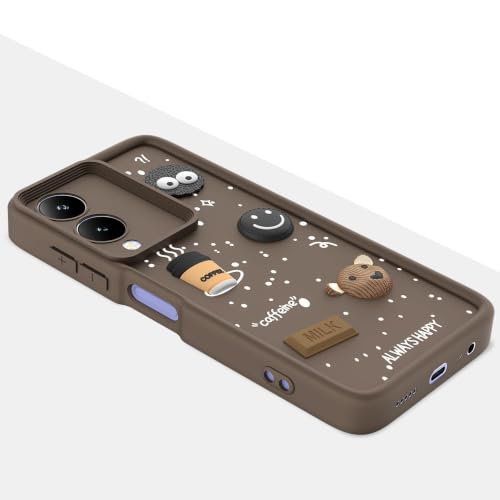 Image of Bintage Cute Fun Taddy Cartoon 3D Ball Bear Milk Donut Coffee Cup Silicon Case Full Body & Camera Protection Back Cover Compatible for Vivo Y17s - Brown