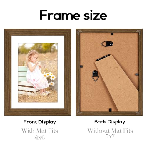 Image of 6 Pack 5x7 Frames, Mat for 4x6 Photos, Shatter HD Plexiglass | Removable mat fits two photo sizes, slim frame with stand for horizontal & vertical tabletop & wall mount