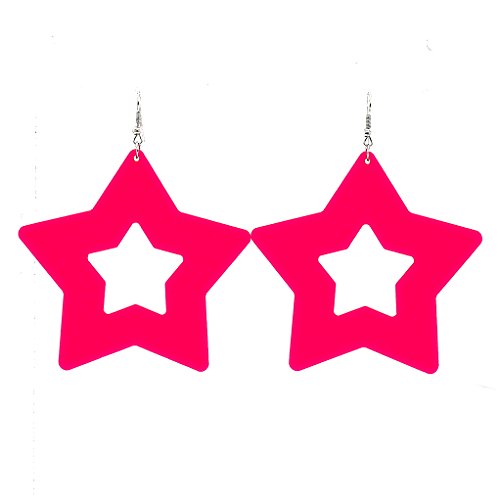 COMELYJEWEL Neon Pink Color Large Star Dangle Earrings Women Girls Disco Lightweight Drop Acrylic 80s Party Earrings