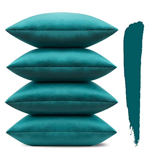 Sungeek Set of 4 Decorative Cushion Covers Solid Soft Velvet Pillow Covers with Invisible Zipper Square Throw Pillow Cases for Sofa Car Patio Bedroom Living Room 45x45cm Blue Green - Cosy Home Interiors Sungeek Set of 4 Decorative Cushion Covers Solid Soft Velvet Pillow Covers with Invisible Zipper Square Throw Pillow Cases for Sofa Car Patio Bedroom Living Room 45x45cm Blue Green