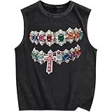 Cayxatiu Mens Vintage Graphic Tank Y2k Hip Hop Sleeveless Shirts for Men Acid Wash Retro Distressed Streetwear Vest Tops(Black,XL)
