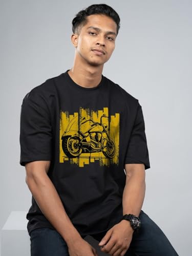 Image of T-Shirt for Men - 100% Cotton Ladakh Motorcycle Rider Half Sleeve Round Neck Graphic Print | Regular & Oversized Fit | 180 /220 GSM | S-5XL | Black, Navy Blue, Olive, Red, White
