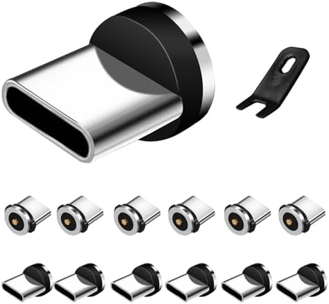 12-in-1 Type C Magnetic Charging Tips, Strong Magnetic Connection, Easy Removal Tool, Works with 1-Pin Cables (Charging Only, No Data Transfer/No Fast Charge)