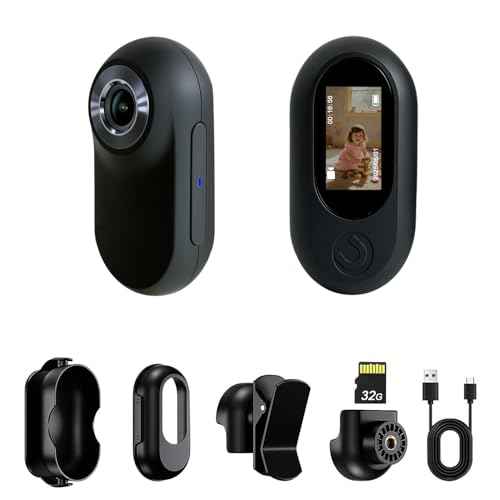 Mini Body Camera with 32GB, Thumb Size Mini Body Cam, Wearable Body Cameras with Audio and Video Recording, Hands-Free POV Portable Vlogging Camcorder for Walking, Fishing, Travel(Black)