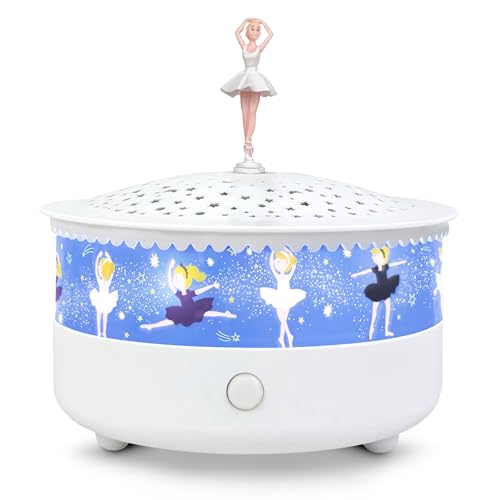 TROUSSELIER - Veilleuse - Projecteur d'Etoiles Ballerine 14 Cm - Musical - Détection des Pleurs - Rechargeable USB
