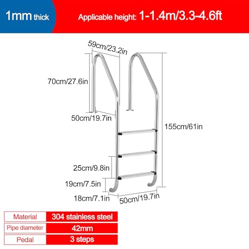 Escalera para piscina de 3 peldaños de acero inoxidable 304 miniatura 3