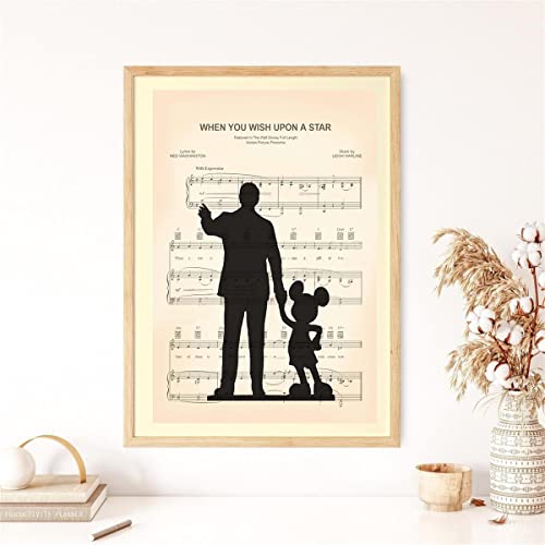 Jarmay Walt Disney And Mickey Mouse Partners Poster When You Wish Upon A Star Sheet Music Print Kids Room Canvas Wall Art Aesthetics Decor Poster 12X18 Inch Unframed #TOP2