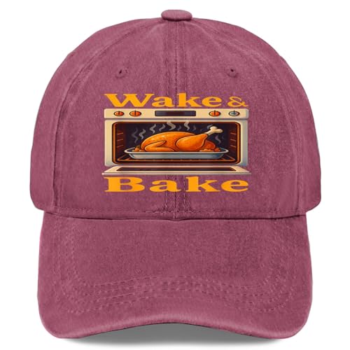 Thanksgiving Wake and Bake Funny Turkey Days Hats for Men Fashion Washed Wine Red