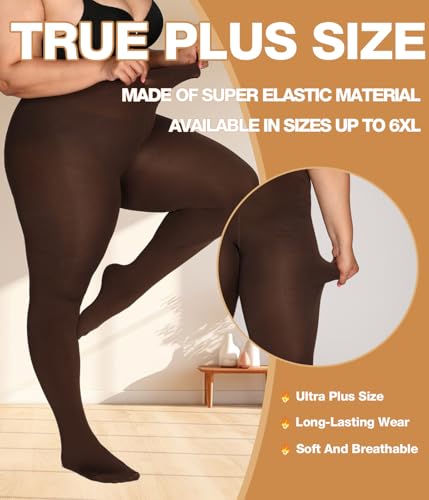 Image of MERYLURE Plus Size Fleece Lined Tights, Warm Winter Thermal Pantyhose Women, Queen Thick High Waisted Opaque Leggings