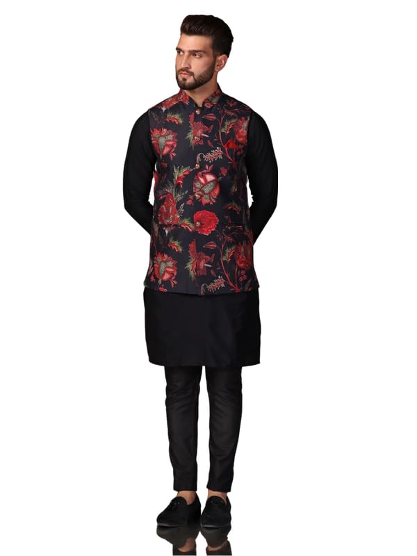 Ensemble veste kurta noir en coton homme KISAH taille S