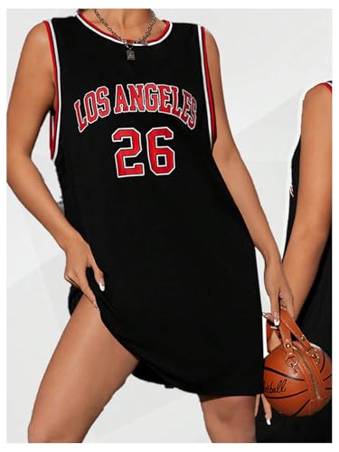 Image of OYOANGLE Women's Letter Graphic Oversized Jersey Tank Dress