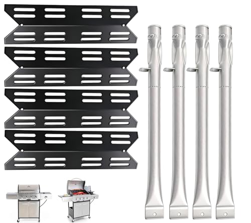 4 Packs Porcelain Steel Heat Plate and 4 Packs Burner Tube for Captiva Designs 4-Burner Propane Gas BBQ Grill with Side Burner,Replacement Parts for Outdoor Cooking Kitchen and Patio Backyard Barbecue