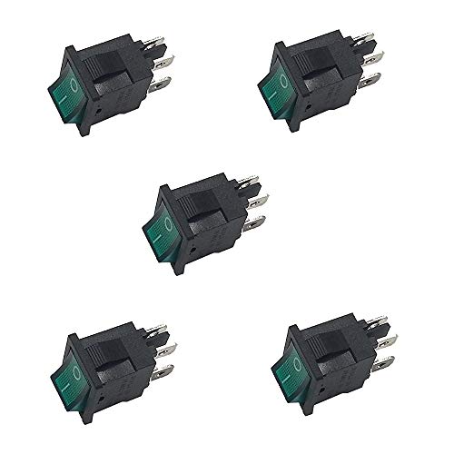 Movilideas 5 Unidades Interruptor Conmutador Basculantes de Boton DPST ON-OFF 2 Posiciones, Verde