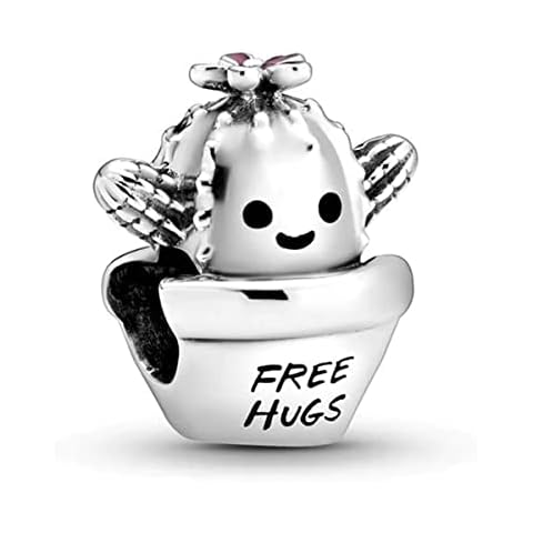 Lkwidi Free Hugs Cactus, Black Pink EnamelCharm 925 Sterling Silver Pendant,Girl Jewellery Beads Gifts for Women Bracelet Necklace Cover
