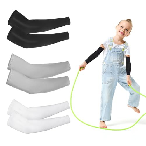 3 Pairs Kids Arm Sleeves, Sun Protection Breathable Elastic Ice Sleeve Compression Cooling Sleeves for Boys Girls