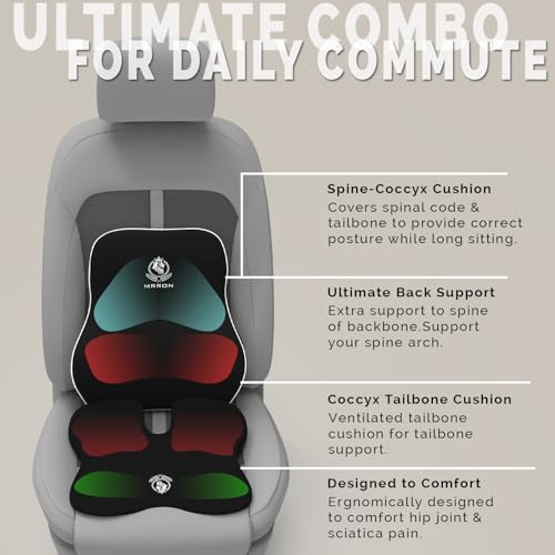Image of MRRON Car Comfort Combo | Memory Foam Backrest & Wedge Seat Cushion Combo of 2 | Orthopedic Support for Back, Tailbone, Sciatica | Ergonomic Comfort for Car, Office| Posture Correction | Universal Fit
