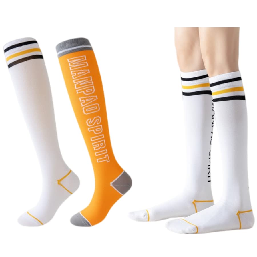 ELLEES 2/6/10 Pairs Yoga Socks for Women Non-Slip Sport Socks, Ideal for Pilates, Barre, Ballet, Dance, Barefoot Workout (2 Pairs White+Orange)