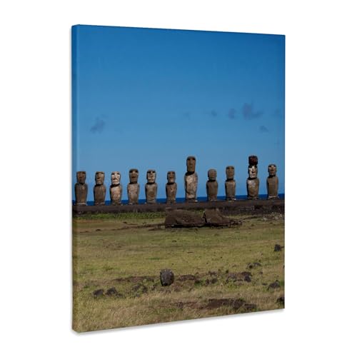 3dRose Chile, Easter Island, Hanga Nui. Rapa Nui NP, Tonariki, moai statue Museum Grade Canvas Wrap 16x20