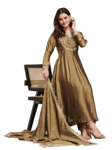 MOKOSH Women's Silk Embroidered Anarkali Kurta and Pant Set with ...