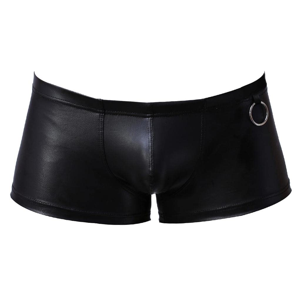 Sexy Stretch Boxer Brief Men Faux Leather Fashion Wet Look Underwear Black S-image-24