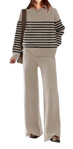 Etcyy New Womens Elegant Lounge Sets Knitted Sweatsuit Sets 2 Piece Outfits With Sweater Tops And Wide Leg Sweatpants #TOP18
