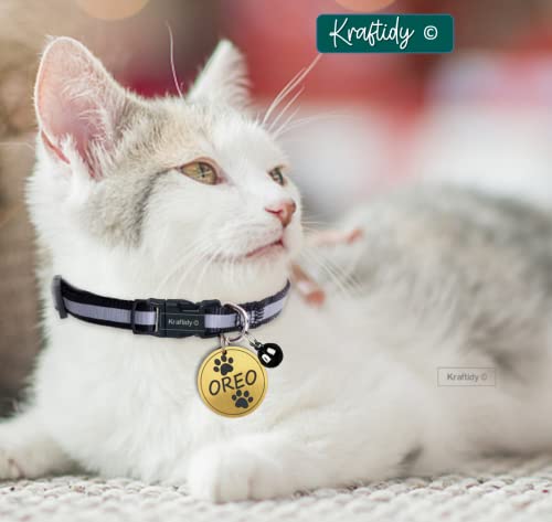 Image of Cat Collar Belt with Name tag id and Bell Customized for Kitten Small Medium Big Adult pet Cats Neck Collar (with Personalized cat Name) (Reflective) (Red) (Black)
