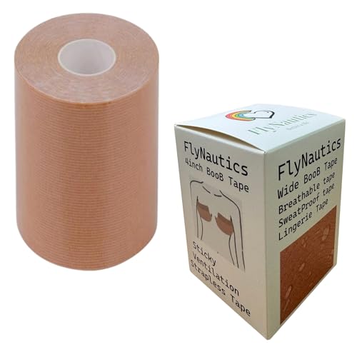 FlyNautics Wide Boob Tape 4 x16Ft Breast lift tape Bra Replace Tape 4 inch boob tape Wide Boob chest tape 5.0 meters (Skin)