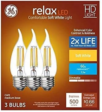 GE Relax 60-Watt EQ Soft White Dimmable Candle Light Bulb (3-Pack)