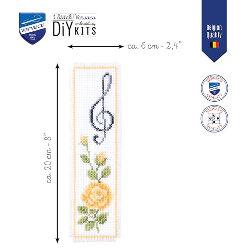 Image of Vervaco Cross Stitch Bookmark, Multi-Colour (Rose & Treble Clef)