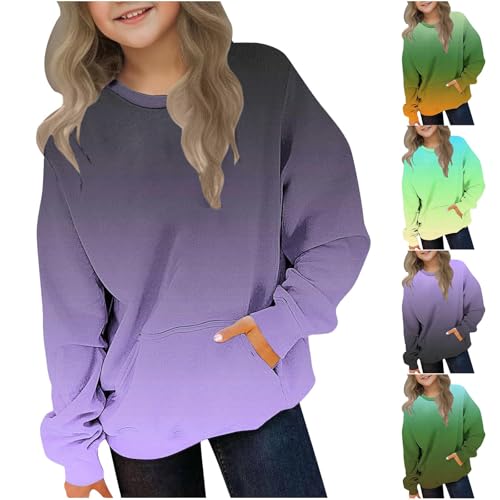 Girls Gradient Crewneck Sweatshirt Long Sleeve Loose T-Shirts Kids Winter Casual Tee Tops with Pocket for Boys 2-12 Years2