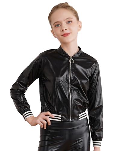 JEATHA Kids Boys Girls Shiny Metallic Bomber Jacket Motorcycle Baseball Windbreaker Long Sleeve Zip Up Coat3