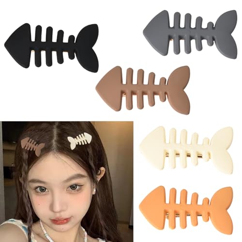 Fish Bone Hair Clips Cute Fish Shaped Hair Barrettes for Women Girls Geometric Hairpins for Short Long Hair Accessories Fishbone Alligator Hair Clips for Teen Girls 5 PCS image 2