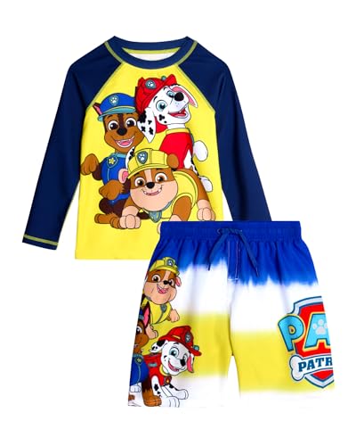 Nickelodeon Paw Patrol Boys Rash Guard Set - 2 Piece Chase Marshall TMNT UPF50 Swim Shirt & Swim Trunks for Toddler & Big Kid