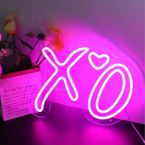 Image of ENUOLI XO Heart Neon Signs, Pink XO LED Neon Light for Wall Home Decor | Dimmable XO Neon Lights Wedding Hanging Wall Decor USB Operated for Bar Pub Cave Club Birthday Party Girls Lover Teens Gift