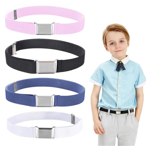 Paquete de 4 cinturones para niños, elásticos ajustables con hebilla magnética cuadrada, genéricos, para niños y niñas, vaqueros y vestidos, 60-80 cm