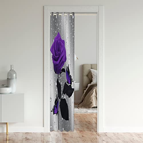 Loussiesd Rose Floral Door Curtain, 132x203cm, 1 Panel, Rose/Purple Grey, Multi-purpose Room Divider, Multicolored 23 - Image 3