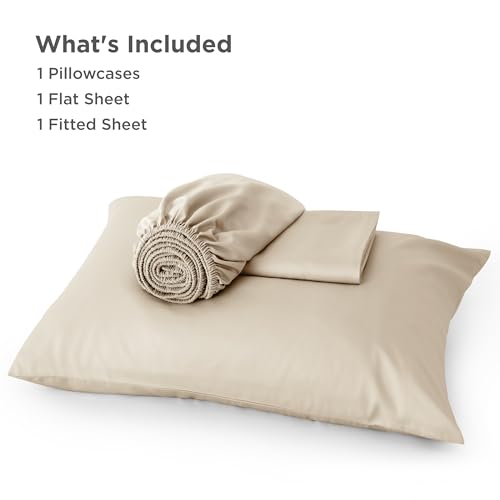 Image of Bedsure Cooling Sheets Twin, Rayon Derived from Bamboo, PureWoven, Breathable & Soft, Deep Pocket Up to 16 Inches, Hotel Luxury Silky Bedding for Hot Sleepers, Beige