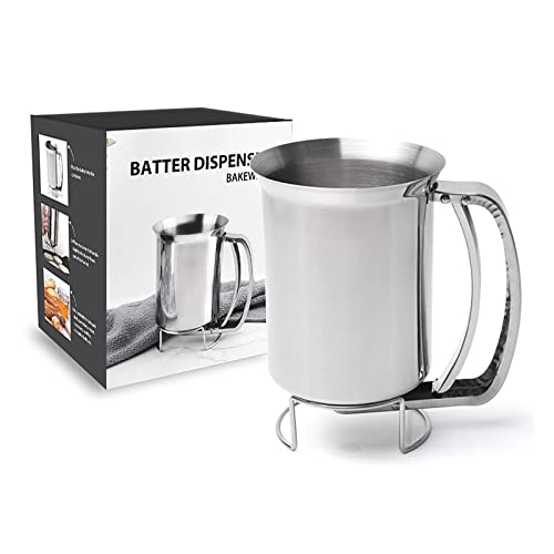 SZHS Pfannkuchenteigspender aus Edelstahl - Handheld-Pfannkuchenteigspender - 900ML - Professionelles Teigtrichter Küchenwerkzeug zum Backen von Kuchenwaffeln