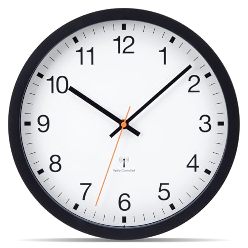 VIVILINEN Horloge Murale Radio Pilotée Silencieuse sans Tic-Tac 30cm Pendule Murale Design Moderne pour Chambre Cuisine Salon Changement d'heure Automatique...