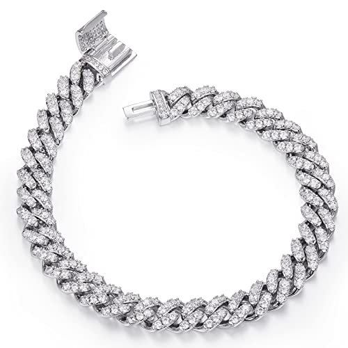 Chinaluster Moissanite Bracelet For Women Or Men,S925 Silver Cuban Link Chain Bracelet,8Mm D Color Vvs Clarity Brilliant Hand Chain For Boyfriend Or Girlfriend Gifts (Silver, 9 In) #TOP1