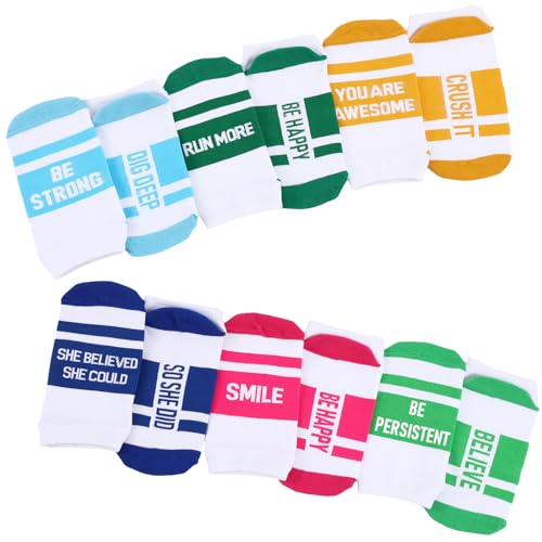 Suhine 6 Pairs Inspirational Running Socks Multicolored Low Cut Athletic Socks for Christmas Women Men Runners Gifts 6