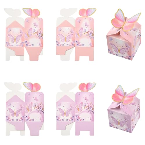 Stiesy Lot de 20 mini boîtes à dragées en forme de papillon rose et violet pour mariage, fête d'anniversaire, 6 x 6 x 6 cm