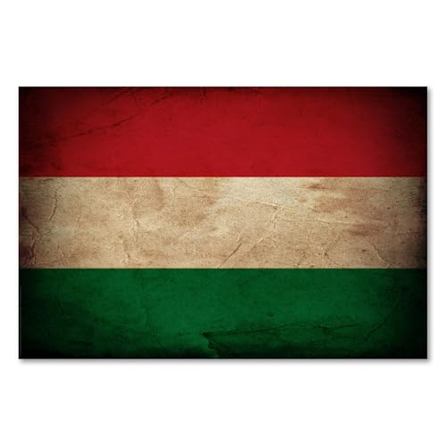 Postereck - 0319 - Vintage Flagge, Fahne Ungarn Budapest - Unterricht Klassenzimmer Schule Wandposter Fotoposter Bilder Wandbild Wandbilder - Leinwand - 40,0 cm x 30,0 cm