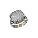 White Druzy Natural Gemstone Solid Sterling Silver Handmade Jewelry Ring Gift