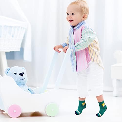 Image of Tphon 12 Pairs Toddler Non Skid Socks with Grips Anti Slip Bottom, Cotton Non Slip Ankle Crew Socks for Boys, Girls, Kids(1-7Years)