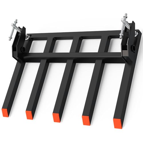 Clamp-On Debris Fork for 48" Bucket, Heavy-Duty 2500 Lbs Pallet Fork Attachments with Double Nuts, Quick Attach for Loader, Skid Steer, and Tractor
