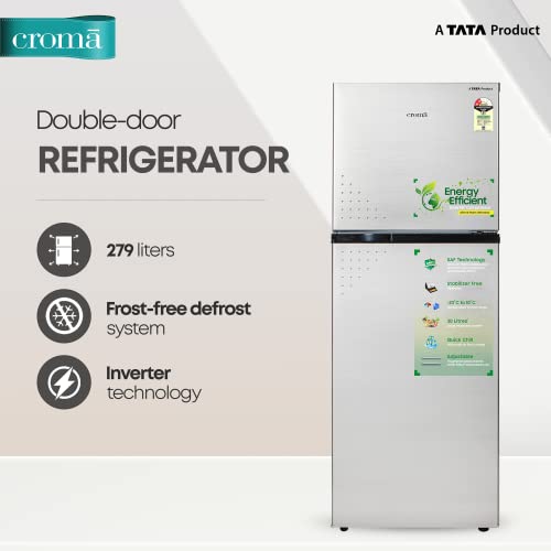 Image of CROMA 279L 2 Star Inverter Frost Free Double Door Refrigerator (CRLR280FFC259602, Shiny Silver) 2022 Model
